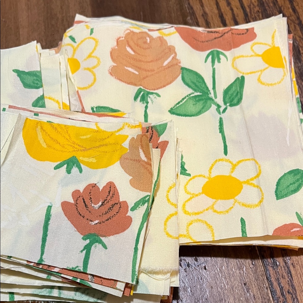 Quilt Vintage yellow & pink Floral Print Fabric 
106 6” patches 
36 3” patches